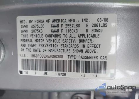 2008 Honda Accord 3.5 Ex-L from USA, damaged, VIN 1HGCP368X8A080308